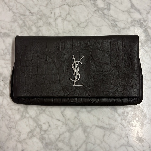 Saint Laurent West Hollywood Grey Leather Croc Embossed Clutch Bag YSL 🖤 - Picture 2 of 5